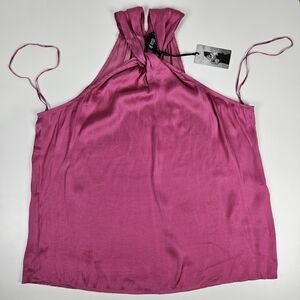 NWT Sincerely Jules Silky Romantic Twist Pink Halter Tank Medium